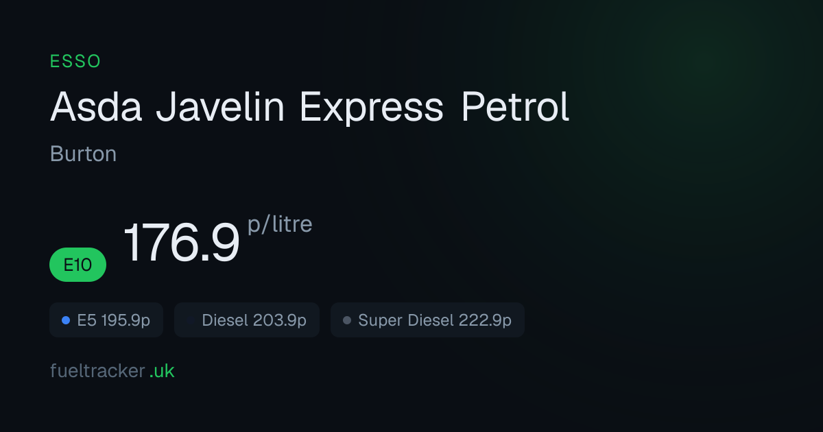 Asda Javelin Express Petrol (Esso), Burton — Opening Times & Fuel Prices